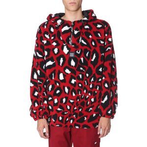 MSGM Men's Animal Print Half-Zip Fleece Hoodie Men RED Outerwear